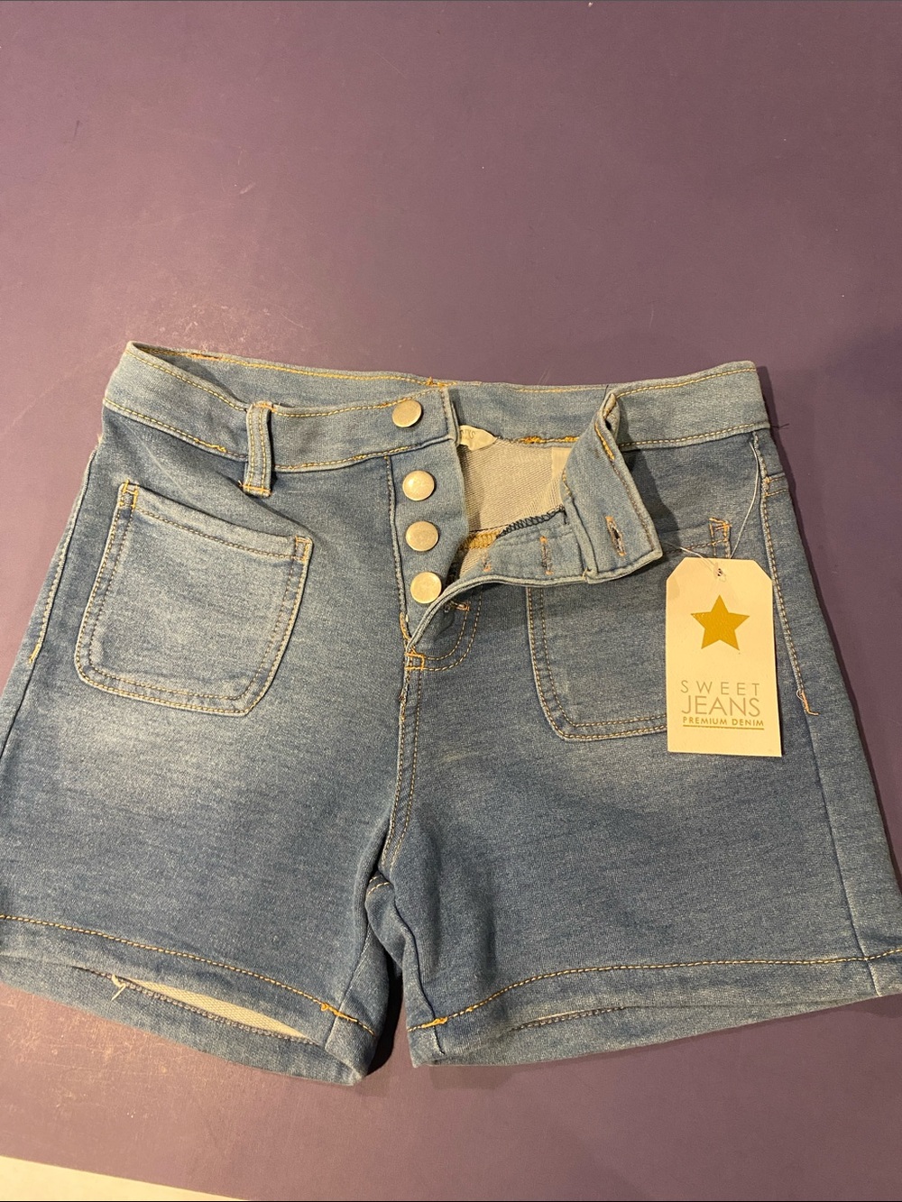 Light Blue High-Rise Button-Fly Denim Shorts